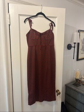 Hutch Red and Black Plaid Tie-Shoulder Midi Dress